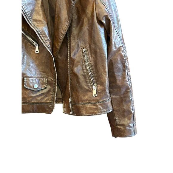 Rita Ora X Primark Collaboration Brown Faux Leather Motorcycle Jacket XS Edgy - Picture 2 of 6